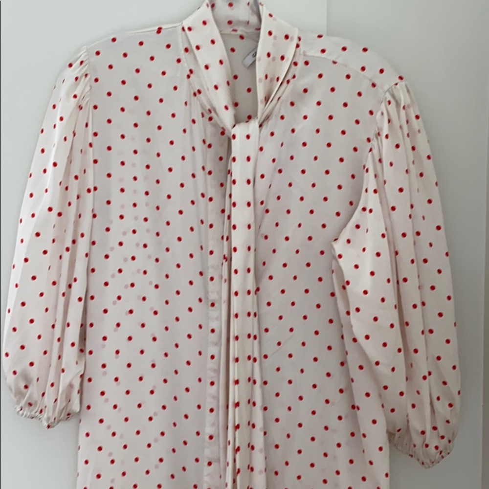 NWT Ganni Pussy-bow polkadot Stretch Silk dress 10 - Picture 6 of 12